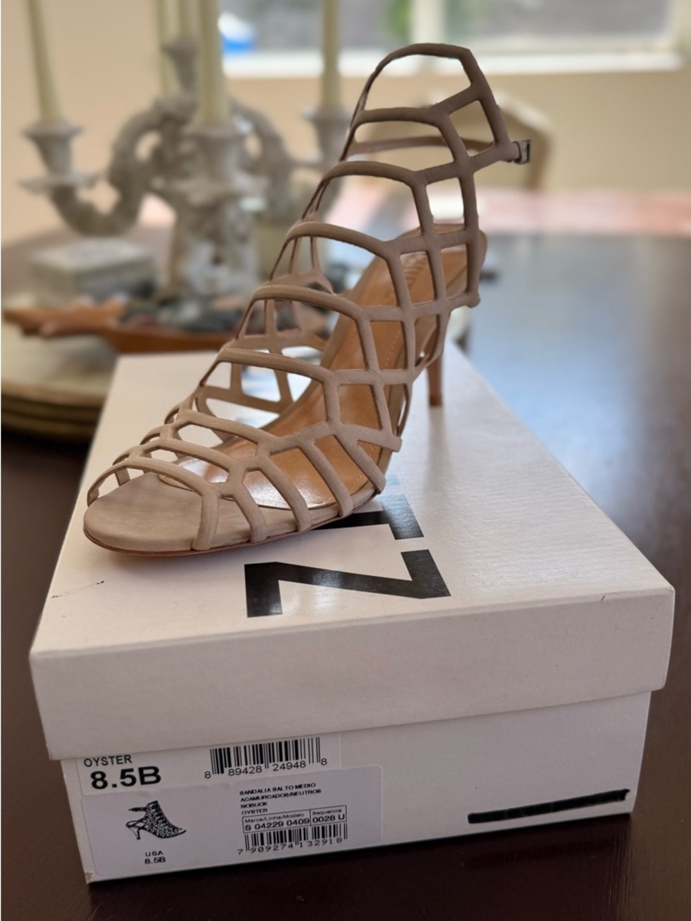 SCHUTZ Oyster Nude Cage-Strap Stiletto Sandal